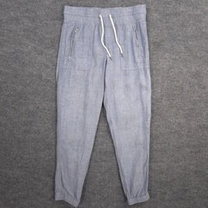 Athleta Cabo Linen Jogger Pants Womens 4 Blue Zip Pockets Stretch Drawstring
